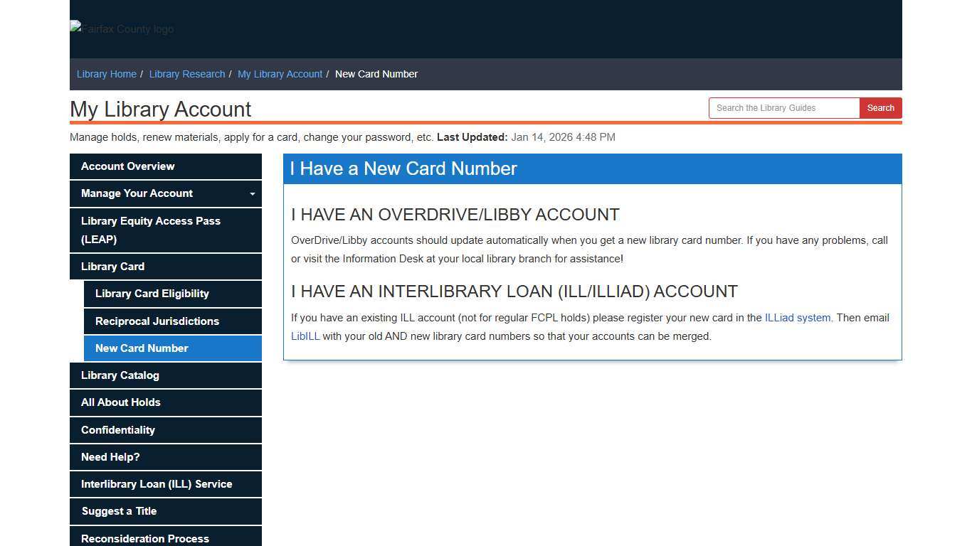 New Card Number - My Library Account - Library Research at Fairfax County Government