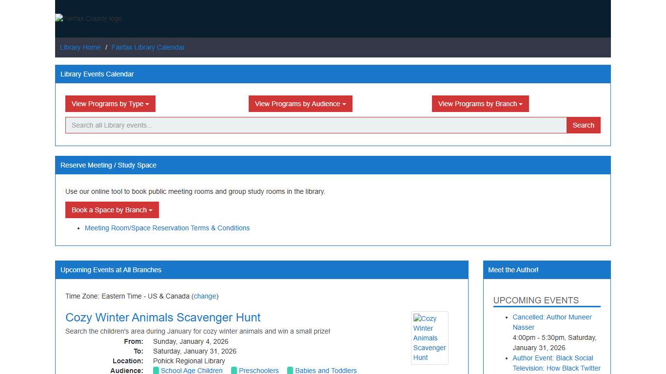 Fairfax Library Calendar - Library Home