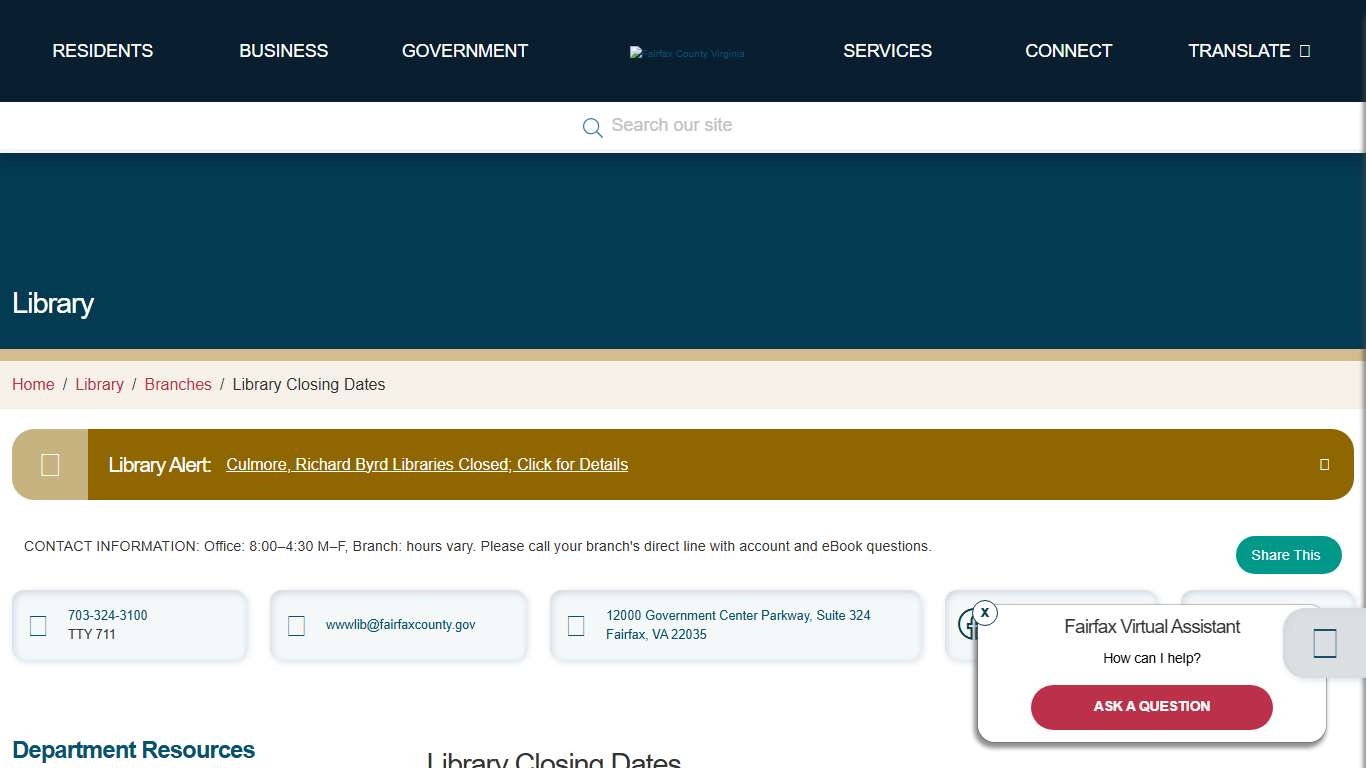 Library Closing Dates Library