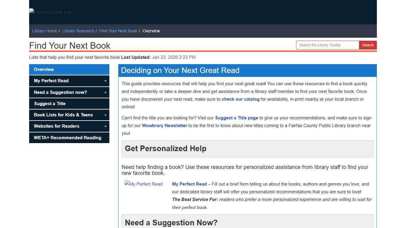 Overview - Find Your Next Book - Library Research at Fairfax County Government